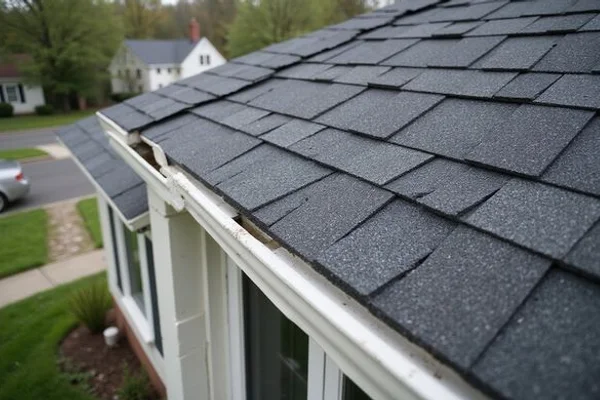 Completed asphalt shingle roof replacement on colonial style home