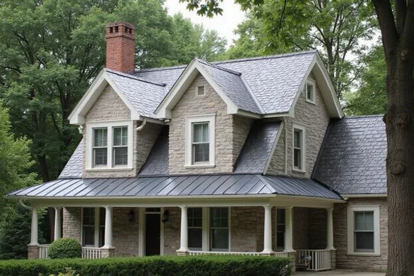 Metal shingle roof with slate profile on a traditional Saratoga Springs colonial home