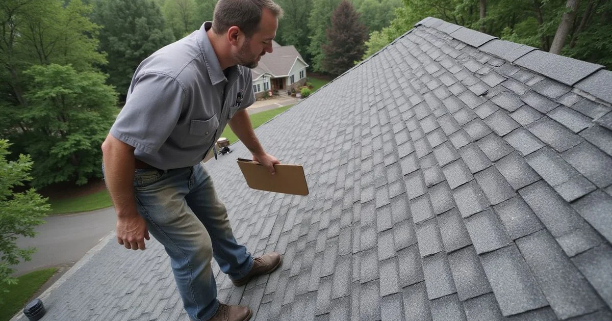Rooferly inspector conducting a detailed roof inspection on a Saratoga Springs home